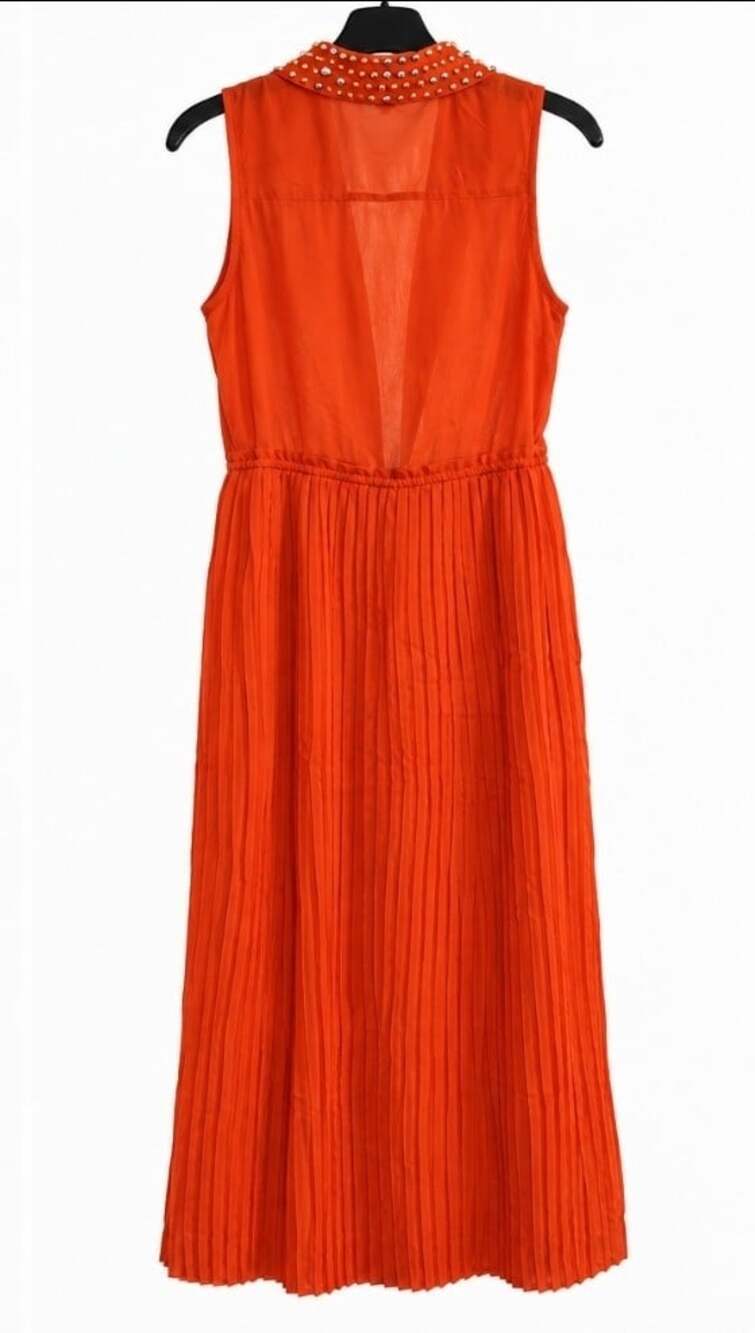 Angie Burnt Orange Maxi Dress Pleated Skirt Studded Collar Boho Small NWT T100 - Picture 4 of 7